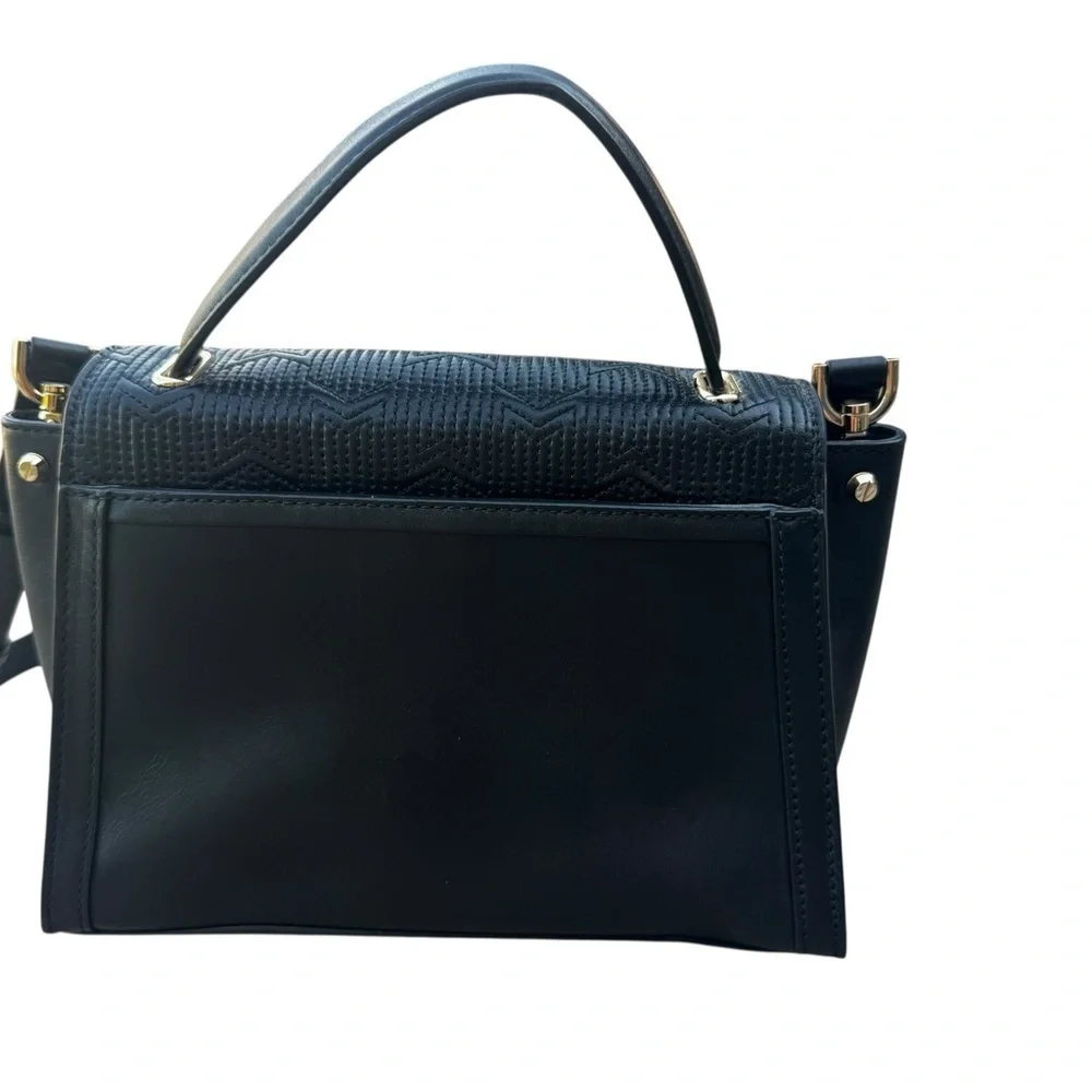 Michael Kors Whitney Black Gold Strips Quilted Leather Satchel Shoulder Bag